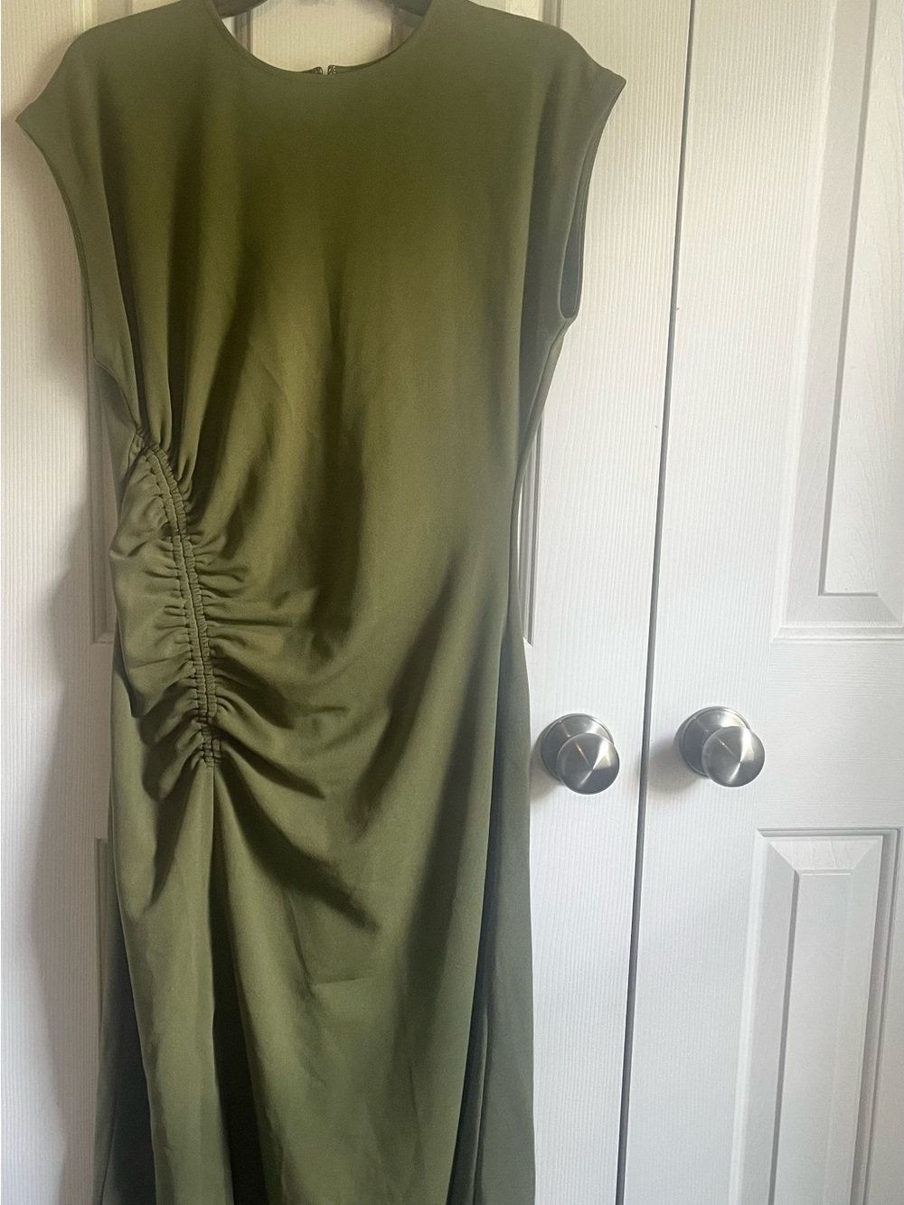 Nordstrom Olive Green Ruched Side-Slit Midi Dress Medium - Picture 2 of 6